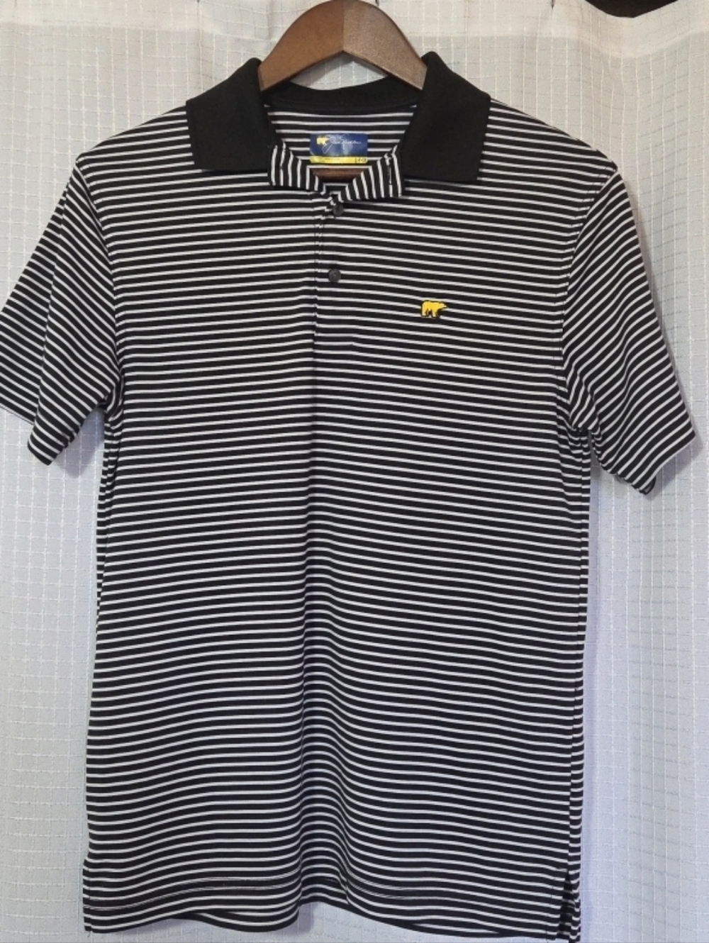 Jack Nicklaus Golf Polo Shirt Men's Small Black White Striped Short Sleeve